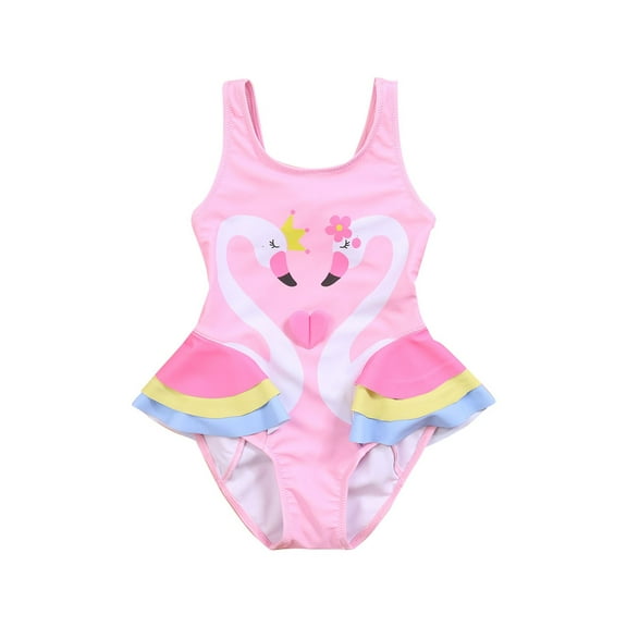 TAIAOJING Baby Girls Onesies Swimsuit Toddler Kids Cartoon Print Sleeveless Backless Ruffles Swimwear Beachwear Girl's Bathing Suit 5-6 Years
