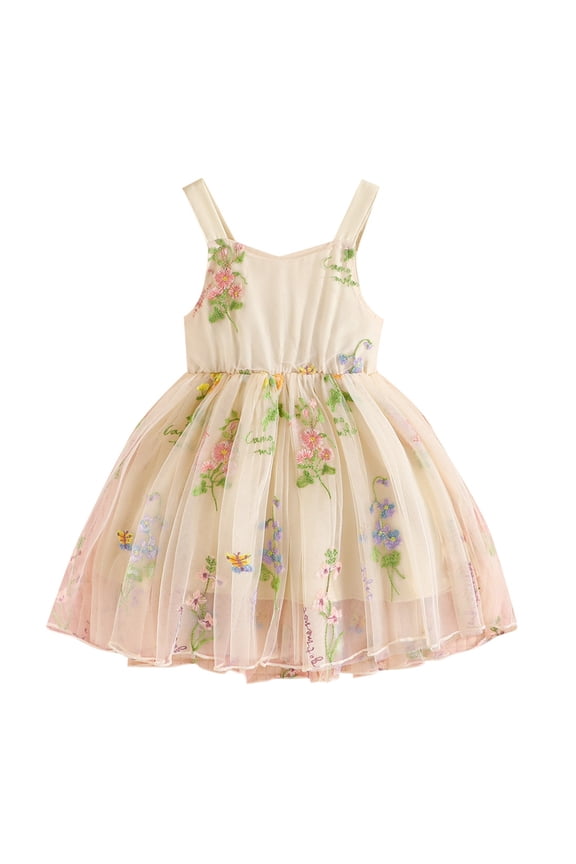 Baby Girls Tutu Dress Toddler Floral Tutu Dress Sleeveless Tulle Dresses Princess Party Dress For 3-4 Years