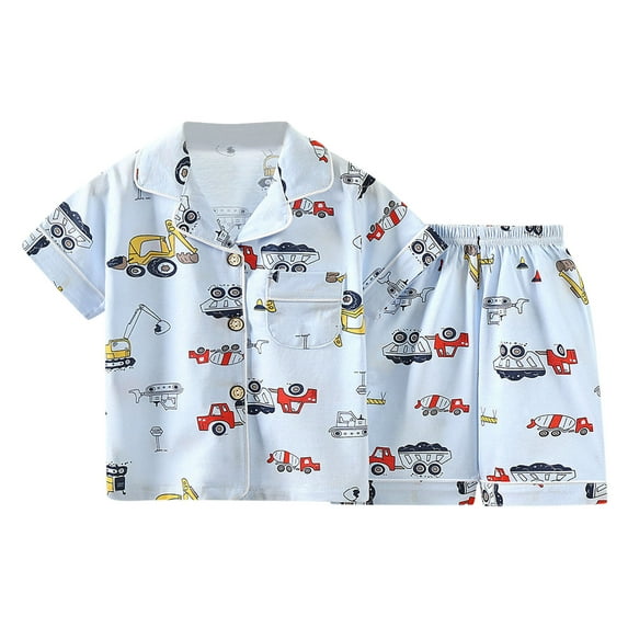 TAIAOJING Baby Kids Pajamas Set Cute Toddler Boys Girls Short Sleeve Clothing Children Cartoon Car Tops Shorts Outfits For 12-18 Months