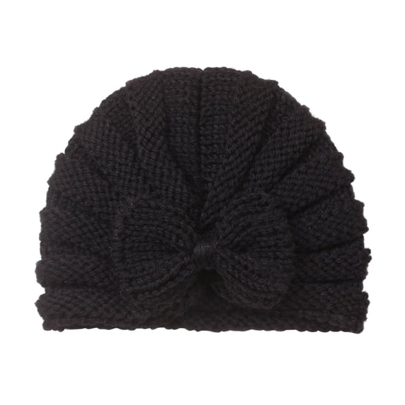 TAIAOJING Baby Nylon Big Bow Turban Hats Toddler Baby Boys Girls Knitted Cap Beaniess Solid Cotton Bowknot Elastics Turban Hat