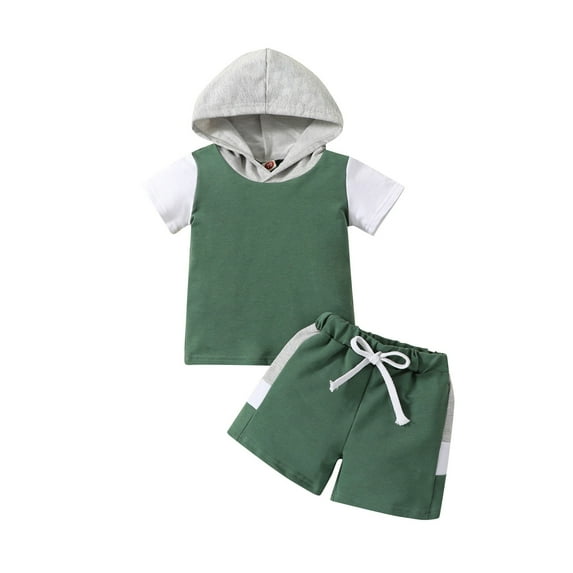 TAIAOJING Baby Toddler Boy Summer Outfits Casual Sports Color Block Patchwork Short Sleeve Hoodie + Shorts Set Clothes Set 2-3 Years