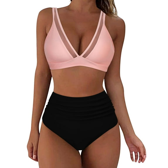 TAIAOJING Bathing Suit for Women High Waisted Bikini Sets Bikini Sexy Push Up Two Piece Swimsuits Vintage Swimsuit Retro Ruched Print Bikini Set
