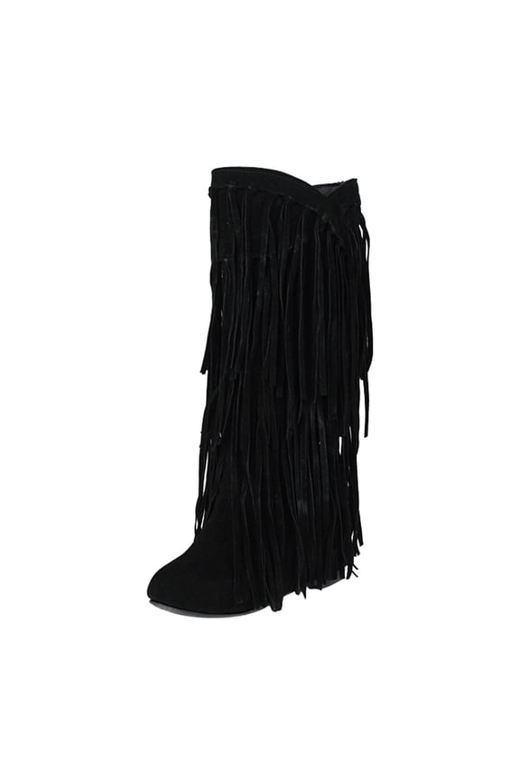 Boots For Women Winter Suede Heel Fringe Boots Inside Booster Mid Length Boots Casual Shoes