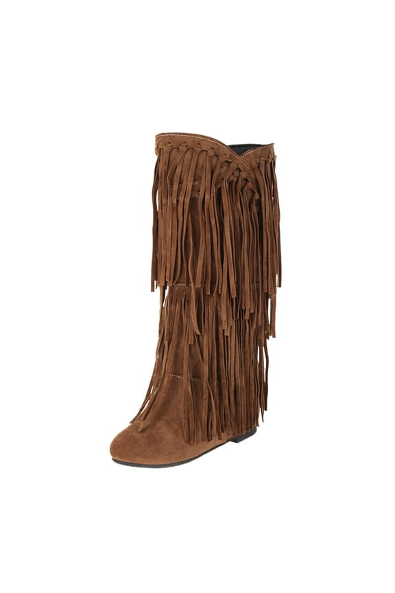 Boots For Women Winter Suede Heel Fringe Boots Inside Booster Mid Length Boots Casual Shoes
