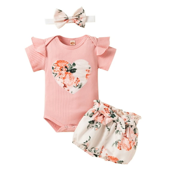 TAIAOJING Bow Tops + Ribbed Shorts Outfit Set (Baby Girl) 2-Piece