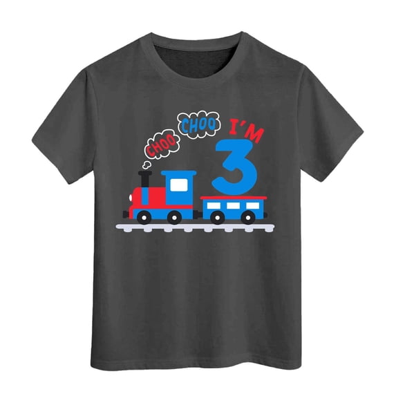 TAIAOJING Boy Eye-Catching T-Shirts Cartoon Train Printed Short Sleeve O-Neck Stylish Tshirts Casual Top For Toddler To Teenager Kids Durable Playsuit Sunsuit Clothes