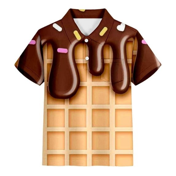 TAIAOJING Boy Eye-Catching T-Shirts Ice Cream Printed Short Sleeve Turndown Collar Stylish Polo Tshirts Button Up Top With Pocket Kids Durable Playsuit Sunsuit Clothes