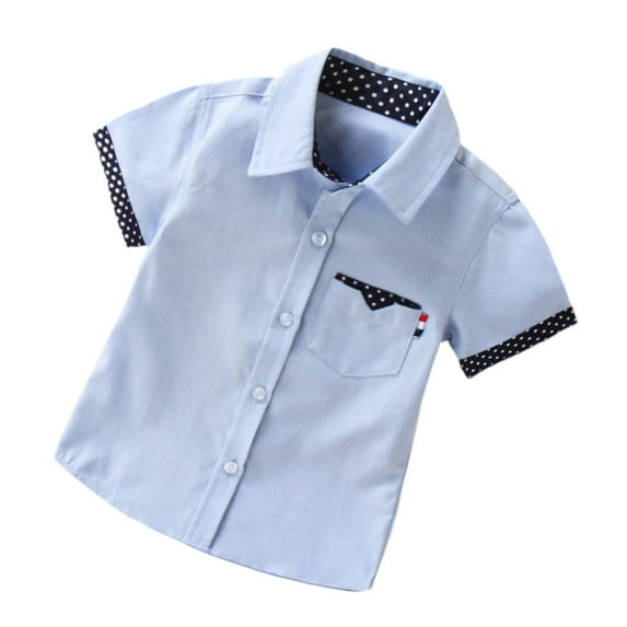 TAIAOJING Boy Eye-Catching T-Shirts Polka Dot Printed Patchwork Short Sleeve Turndown Collar Medium And Young Child Polo Tshirts Button Up Top With Pocket Kids Durable Playsuit Sunsuit Clothes