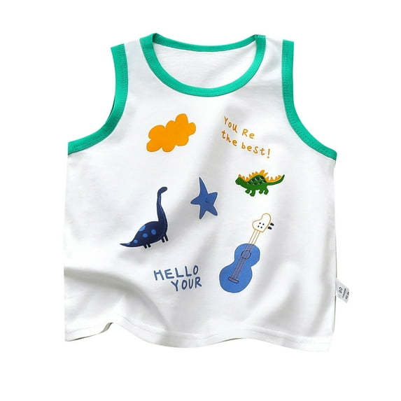 TAIAOJING Boy Girl New Cozy T-Shirts Cartoon Flower Printed Sleeveless O-Neck Stylish Tshirts Casual Vest Top For 2-10 Years Slim-Fit Trendy Clothes