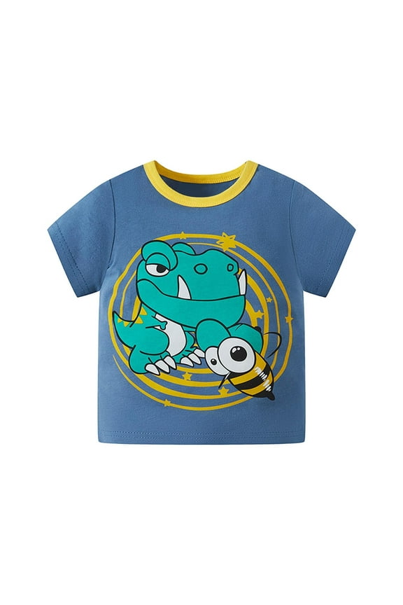 Boy Girl Versatile T-Shirts Bee Dinosaurs Printed Short Sleeve O-Neck Stylish Cotton Tshirts Casual Top For 1-7 Years Relaxed Fit Lightweight Daily Wear
