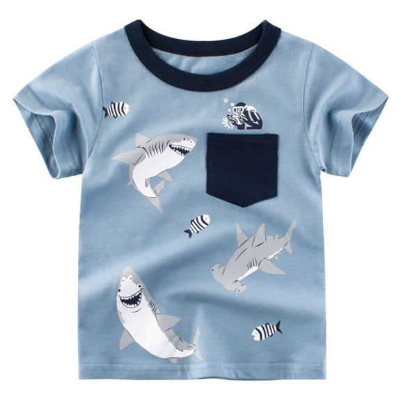 TAIAOJING Boys Casual T-Shirt Print O-Neck Breathable Tops For Toddler Kids Outdoor Play Summer Comfortable Tee Birthday 4-5Y