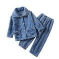 thumbnail image 1 of TAIAOJING Boys Girls Fuzzy Pants Set Outfits Child Pajama Sets Button Down Long Sleeve Shirt And Long Pants Solid Loungewear 2PCS 3-4 Years, 1 of 4