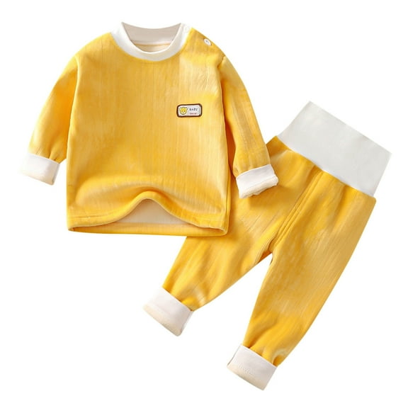 TAIAOJING Boys Girls Fuzzy Pants Set Outfits Children's Thermal Underwear Pajamas Set Long Sleeve Baby Plus Homewear Baby Thick Autumn And Winter Clothes 3-6 Months