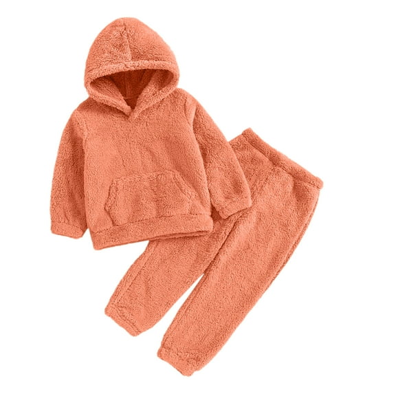 TAIAOJING Boys Girls Fuzzy Pants Set Outfits Kids Hoodies Sets Two Pieces Outfit Kids Bear Ear Hoodie Sweatshirt With Sweatpants 6-12 Months