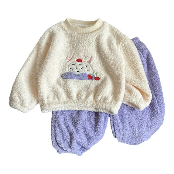 TAIAOJING Boys Girls Fuzzy Pants Set Outfits Kids Toddler Sleepwear Pajama Set Winter Warm Sleepwear Set Tops+Pants Outfits 3-4 Years