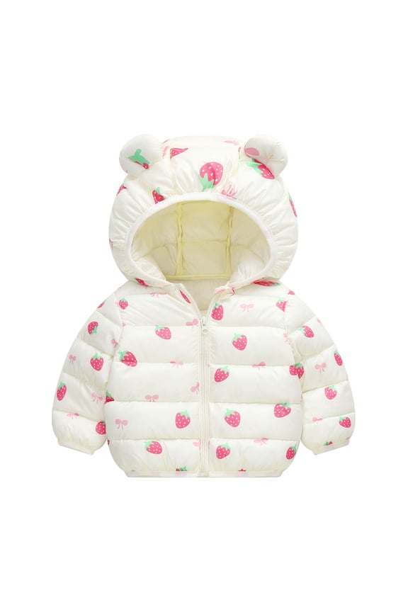 Boys Girls Rain Jackets Lightweight Toddler Long Sleeve Winter Warm Outwear Bear Ears Cartoon Rabbit Dog Strawberry Coat 18-24 Months