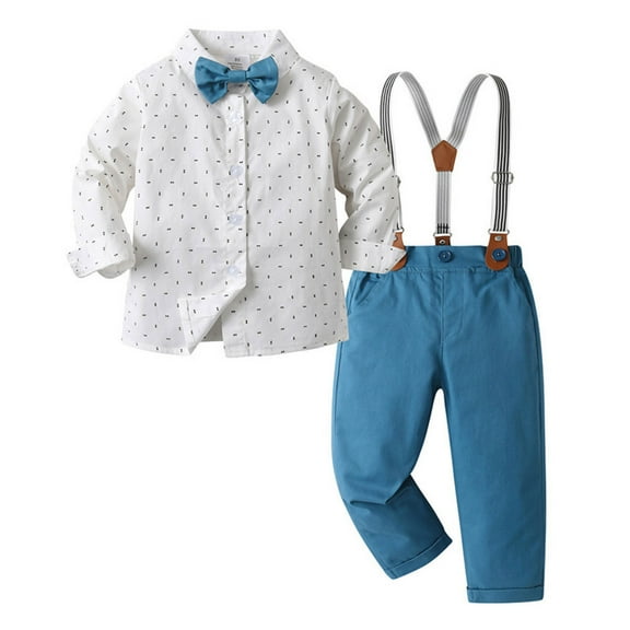 TAIAOJING Boys Outfits Sets 2-10 Years Formal Casual Long Sleeve Shirt Spaghetti Bow Tie 3PCS Set For Toddler Kids Summer Wear Elastic Comfortable Daily Outfits Sets Cozy 3-4Y