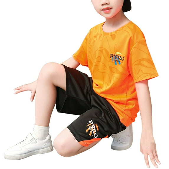 TAIAOJING Boys' Shorts Set Outfits Summer New Children's Sports Set Boys Wicks Sweat Short Sleeved Shorts Two Piece Basketball Suit With Pocket For 3-4 Years