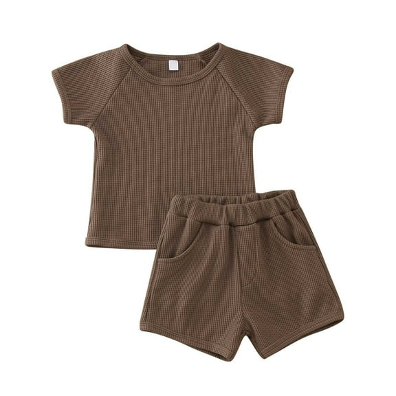 TAIAOJING Boys' Shorts Set Outfits Toddler Boys Girls Short Sleeve Solid T Shirt Pullover Tops Shorts Outfits For 12-18 Months