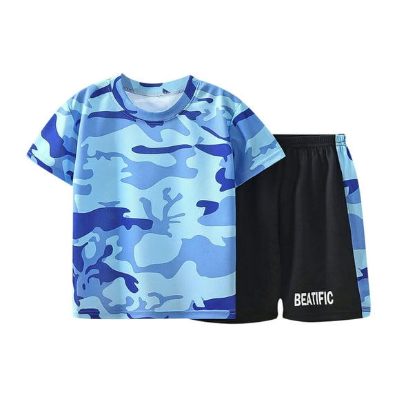 TAIAOJING Boys' Shorts Set Outfits Toddler Boys Girls Short Sleeve Sportswear Camouflage Color Top Shorts Sportsuit Tops Shorts Outfits For 4-5 Years