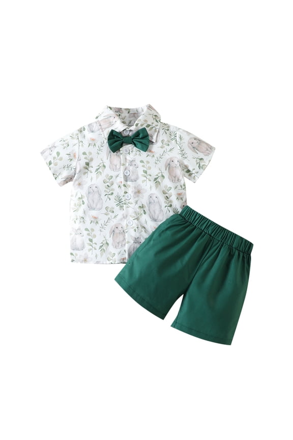 Boys' Shorts Set Outfits Toddler Boys Short Sleeve Easter Cartoon Rabbit Prints T Shirt Tops Shorts Child Kids Gentleman Outfits For 2-3 Years