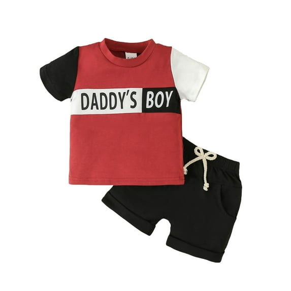 TAIAOJING Boys' Shorts Set Outfits Toddler Boys Short Sleeve Letter Prints T Shirt Pullover Tops Shorts Outfits For 12-18 Months