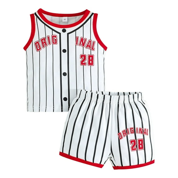 TAIAOJING Boys Shorts Sets 2 Pieces Outfits Baby New Striped Letter Baseball Clothes Sleeveless T Shirt Two Toddler Girl Outfit 2-3 Years