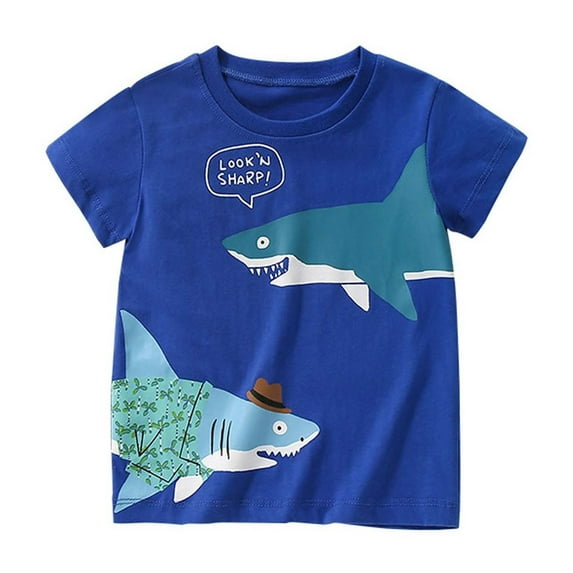 TAIAOJING Boys Shrk Print Short Sleeve T-Shirt | Summer Casual Crew Neck Tops For Toddlers Lovely 6-7Y