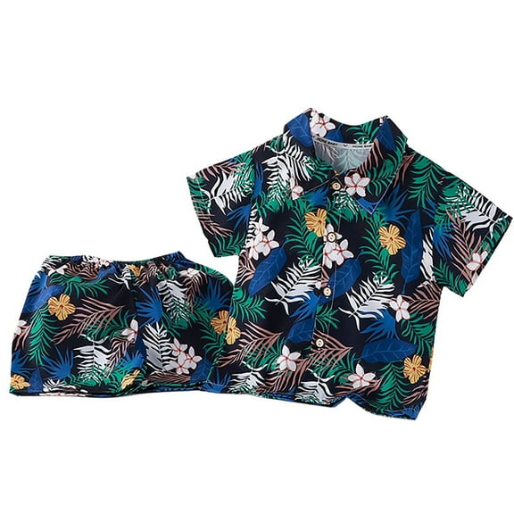 TAIAOJING Boys Summer Beach Button Down Shirt & Shorts Outfits Sets Breathable Flower Clothes Sets For Toddler Kids Leisure 12-24M