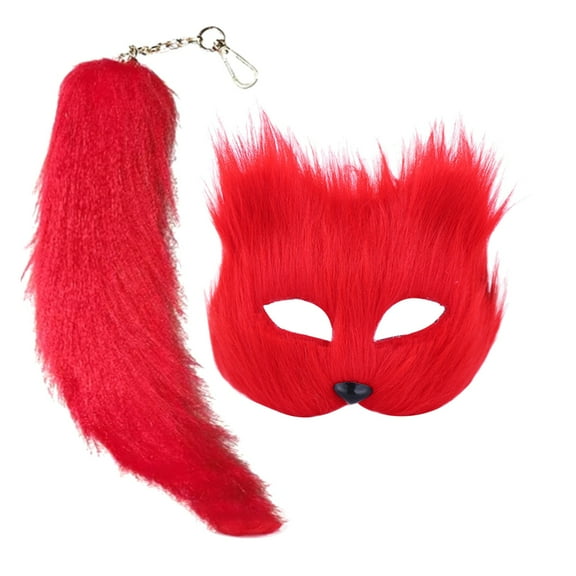 TAIAOJING Halloween Cat Therian Mask and Tail Set Animal Mask Furry Mask, Cat Half Mask for Masquerade