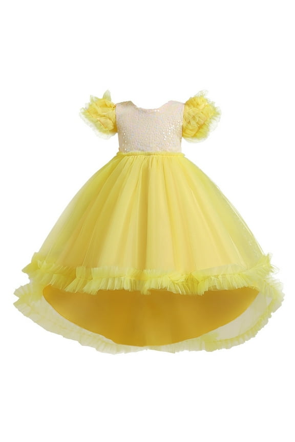 Children Baby Kids Spring Summer Girls Party Dress For Girls Colorful Train Kids Gown Girl Tulle Dresses Birthday Party Princess Children Princess Dress For 7-8 Years