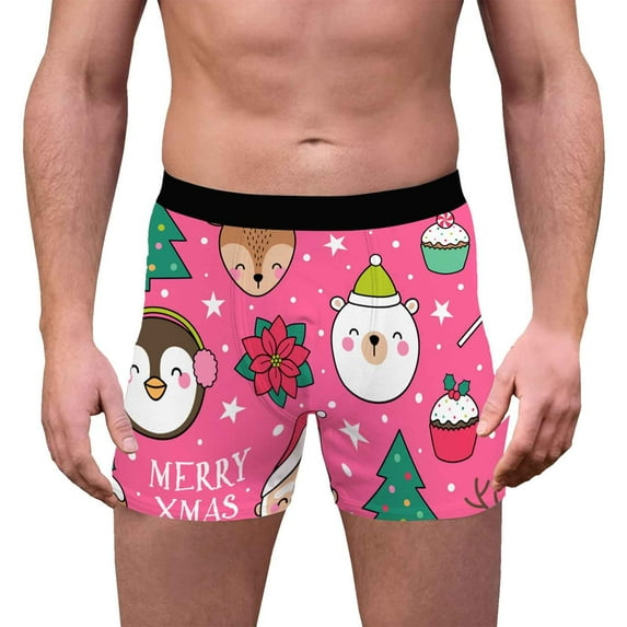 TAIAOJING Christmas Holiday Mens Boxer Shorts Mens Christmas Underwear 3D Printed Breathable And Comfortable Inner Mid Rise Waist Boyshort