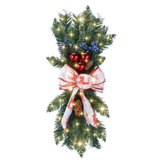 TAIAOJING Christmas Swag The Cordless Prelit Stairway Trim Wreaths For Holiday Wall Hanging Ornaments For In Outdoor Xmas DecorFront Door Window Home Decor