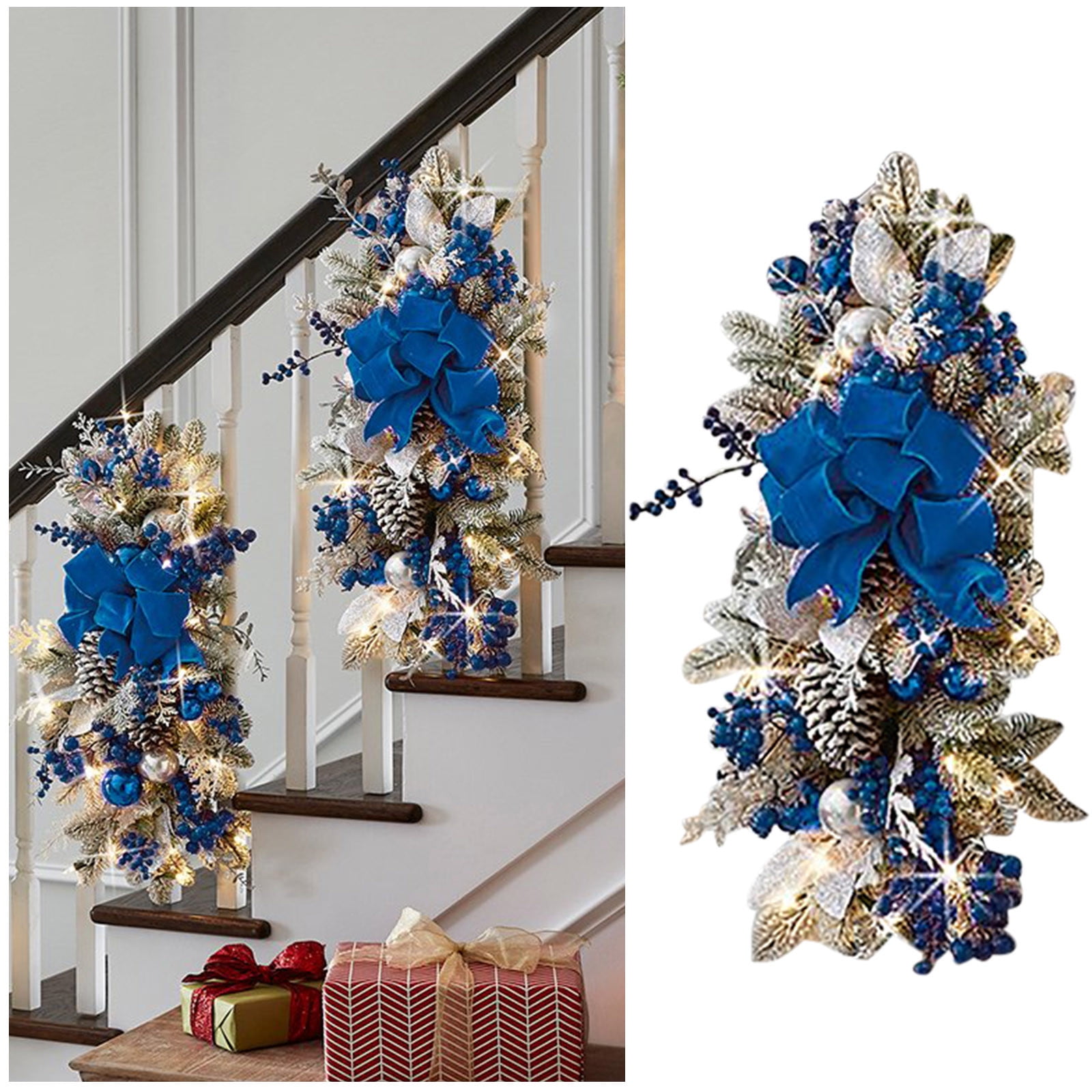 Wraeth Stairs TAIAOJING Christmas Swag LED Up Prelit Stairway Wreath Lights ...