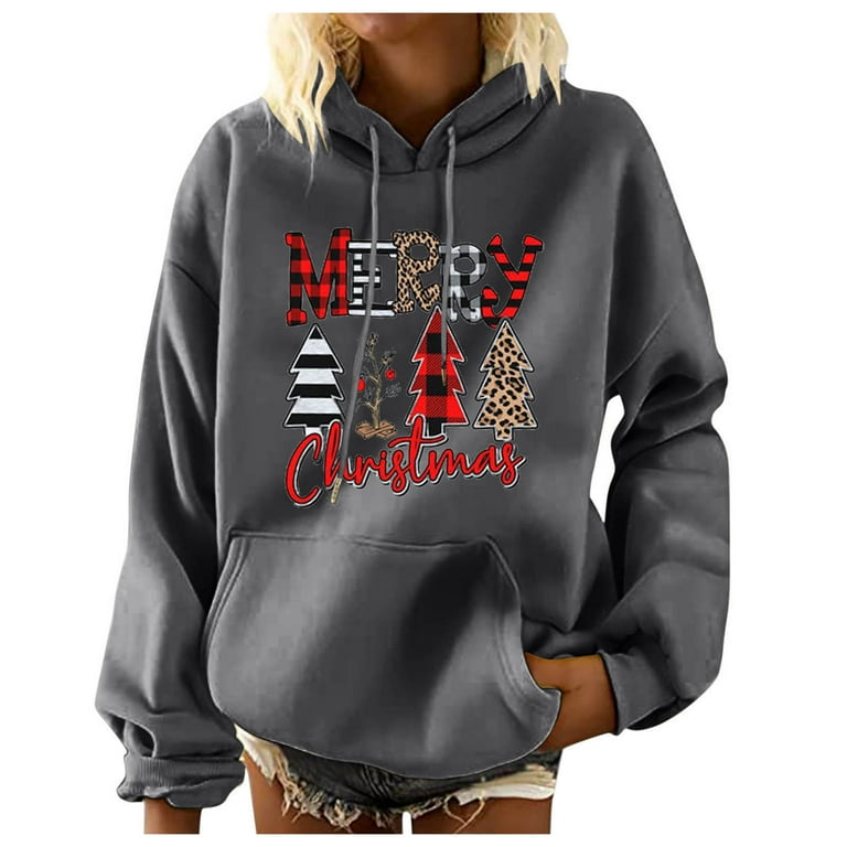 TAIAOJING Christmas Sweatshirts for Women Printed Hoodie Pocket Loose Off Shoulder Hoodie Sweater Pullover Top Walmart