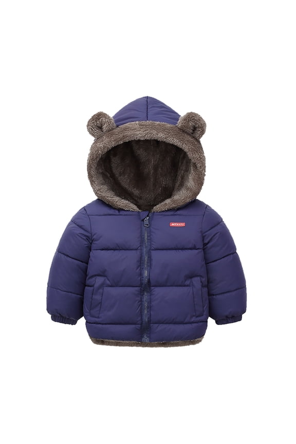 Coat For Toddler Baby Boys Girls Winter Bear Ears Hooded With Pocket Jacket Two Sided Wear Thicken Windproof Zipper Warm Outwear Hoodies Coat 12-18 Months