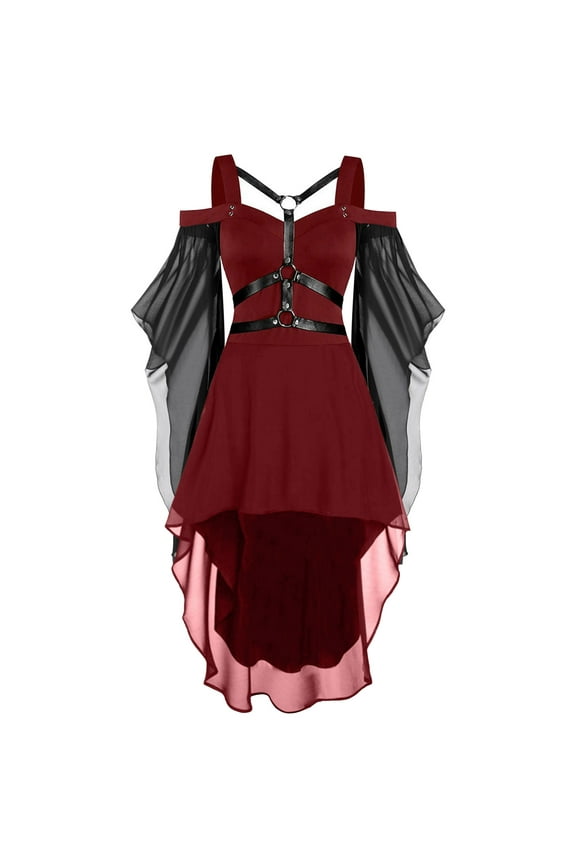 Dresses For Women Plus Size Fashion Gothic Style Vintage Midi Dress Vintage Croset Long Flare Sleeve A-Line Party Dress