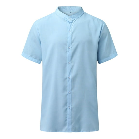 TAIAOJING Cotton Linen Men's Short-Sleeved Shirts Summer Solid Color Button Down Blouse Shirt