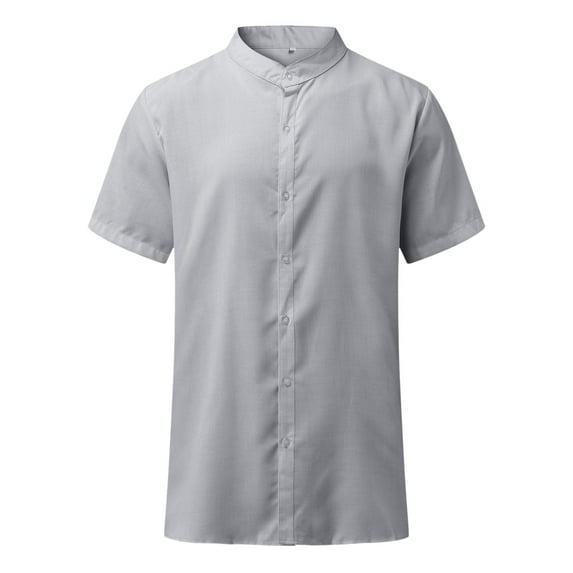 TAIAOJING Cotton Linen Men's Short-Sleeved Shirts Summer Solid Color Button Down Blouse Shirt
