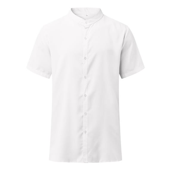 TAIAOJING Cotton Linen Men's Short-Sleeved Shirts Summer Solid Color Button Down Blouse Shirt