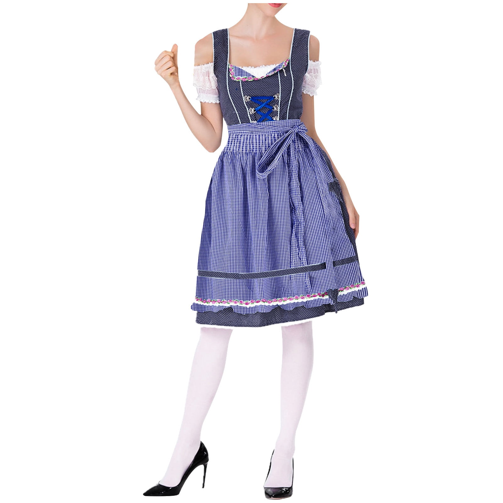 knee length dresses for ladies Women's German Dirndl Dress Blue Gold XXL main image 1