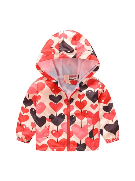 Fall Coats for Kids with Hoods Print Windproof Autumn Zipper Toddler Grils Jacket for Baby Boys Girls 18-24 Months