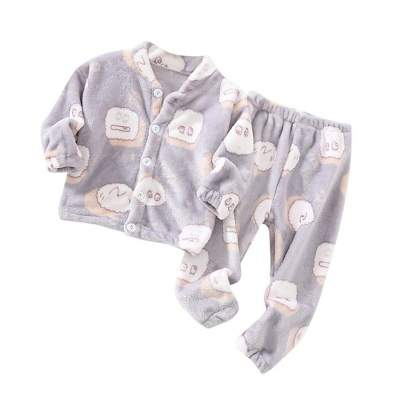 TAIAOJING Fall/Winter Baby Boy Girl Clothes Toddler Winter Long Sleeve Cartoon Sleepwear Pajamas Button Tops Pants 2PCS Set Bodysuit Outfits 18-24 Months