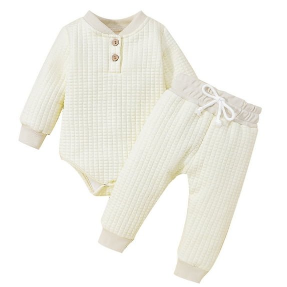 TAIAOJING Fall/Winter Baby Boy Girl Clothes Winter Long Sleeve Solid Thickened Warm Romper Tops Pants 2PCS Set Bodysuit Outfits 18-24 Months