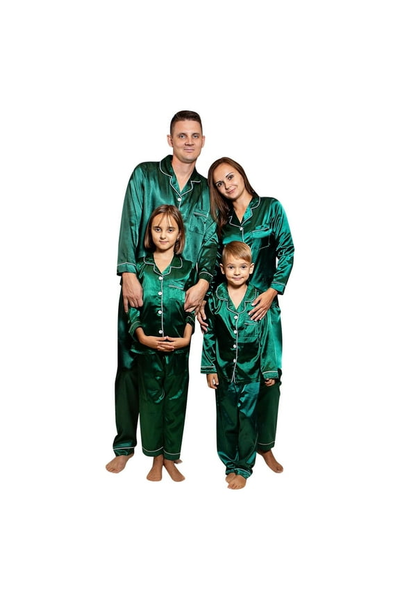 Family Matching Satin Silk Pajamas Set Men Family Silk Matching Solid Satin Pajamas Set PJ's Sleepwear Nightwear Pants Loungewear