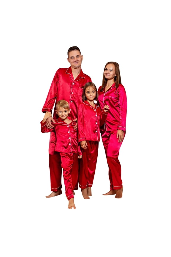 Family Matching Satin Silk Pajamas Set Men Silk Family Sleepwear Nightwear Pajamas Set Loungewear Solid PJ's Pants Matching Satin