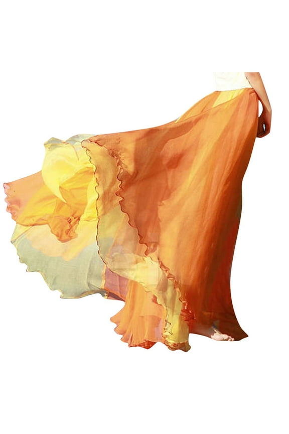 Fashion Women Full Circle Skirt Flowing Color Matching Chiffon Bohemian Skirt