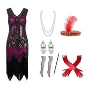 TAIAOJING Female 1920S Vintage Gowns Dress Vintage Dresseses Heavy Beaded Sequins Fringe Fancy Dresses Women With 20s Dress Accessories Carnival