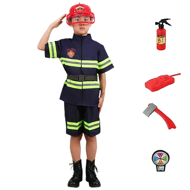 TAIAOJING Fireman Children Party Fire Chief Outfits Clothes 3PCS Set School Toy Accessories Campus Set