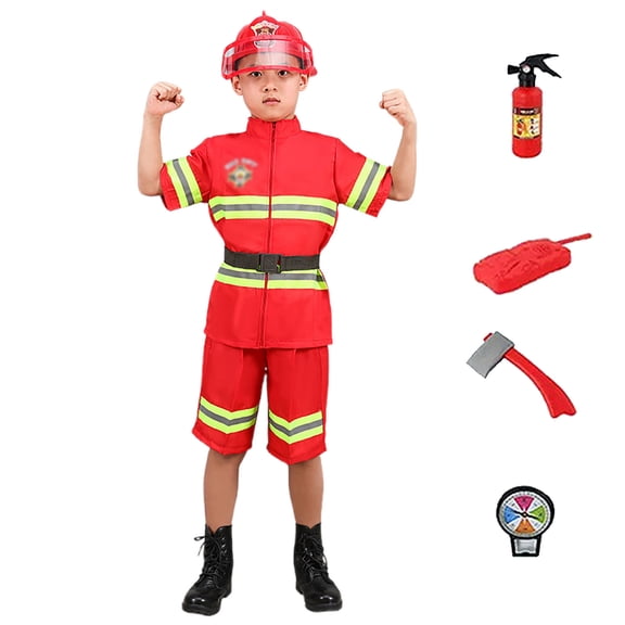 TAIAOJING Fireman Children Party Fire Chief Outfits Clothes 3PCS Set School Toy Accessories Campus Set